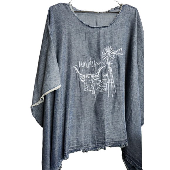 NWT Texas Nights Western Denim Poncho 2X/3X - Picture 1 of 7